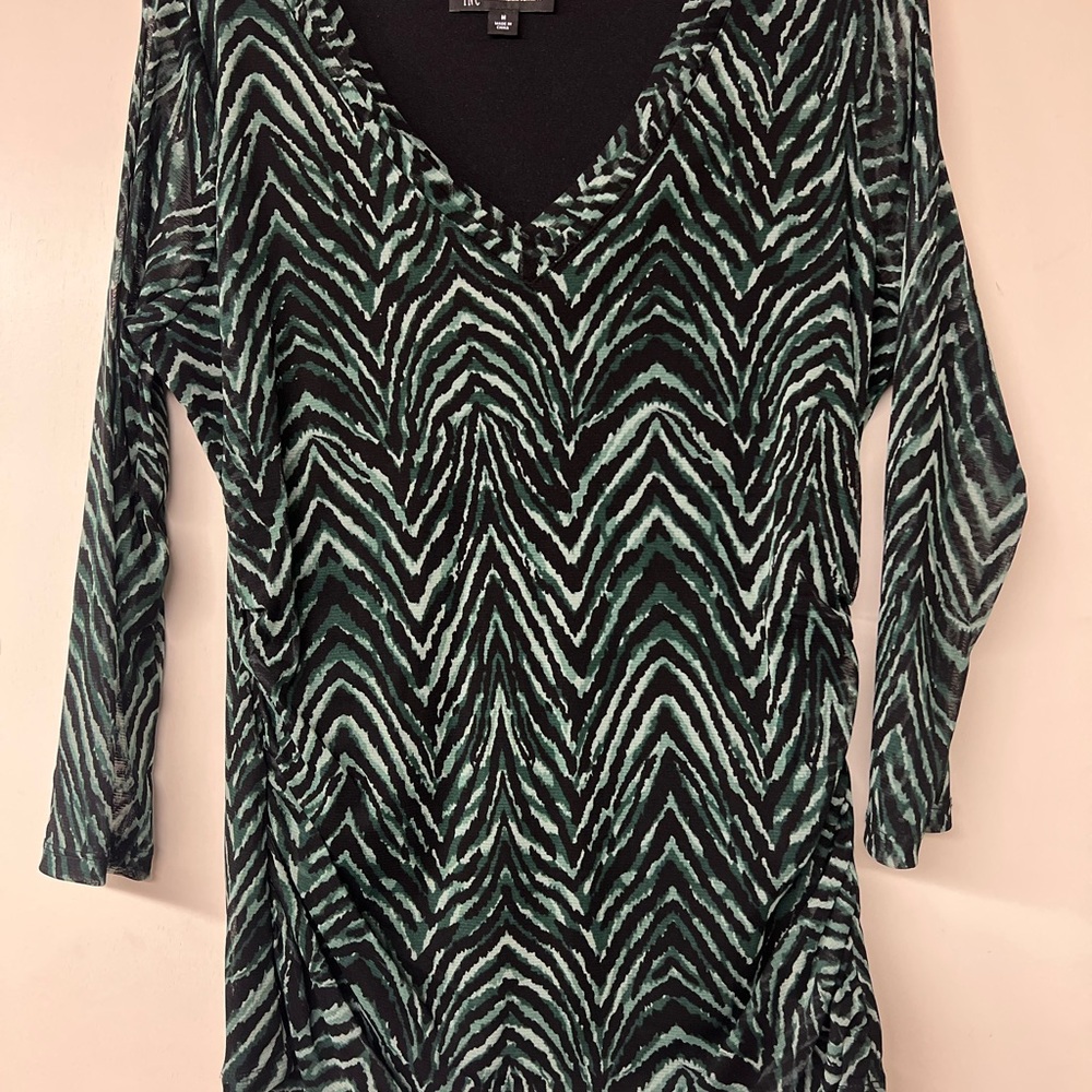 INC International Concepts Green and Black Chevron Tunic